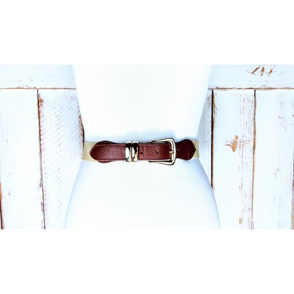 Vintage tan/light brown elastic stretch chord leather belt/woven chord elastic b - Picture 1 of 3